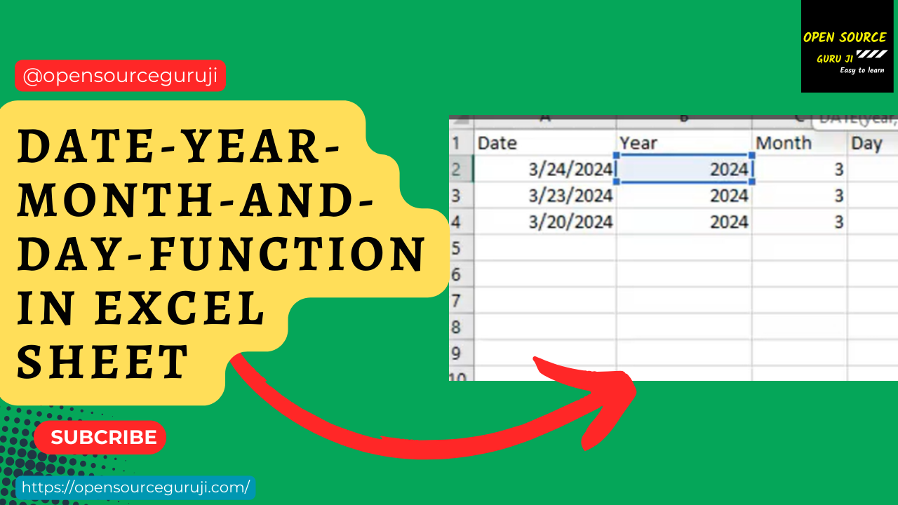 Date-Year-Month-and-day-Function in Excel sheet